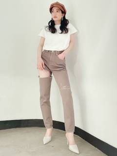 カラーサイドダメージペグトップパンツ カラーサイドダメージペグトップパンツ