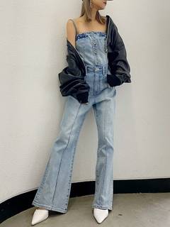 BACKリボンデニムロンパース