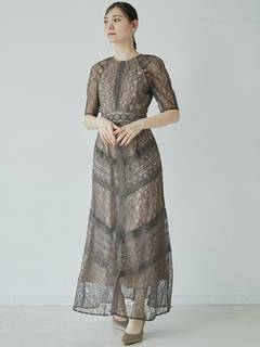 LADYショルダーギャザーレースマキシワンピース