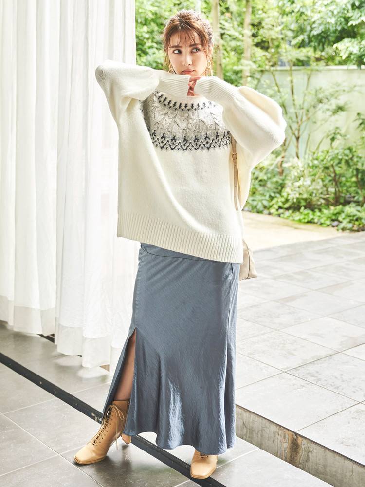 ケーブル×ジャガードオーバーニット