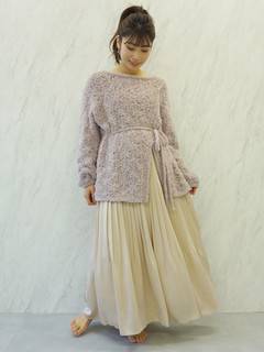 ラップ透かし編みシャギーニット