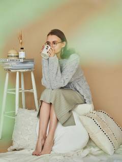 ラップ透かし編みシャギーニット ラップ透かし編みシャギーニット