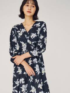 【GENTLE】フラワープリントカシュクールボリューム袖カットワンピース 【GENTLE】フラワープリントカシュクールボリューム袖カットワンピース