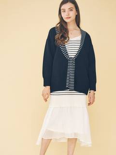 2WAYパフスリーブボーダーニットワンピース 2WAYパフスリーブボーダーニットワンピース