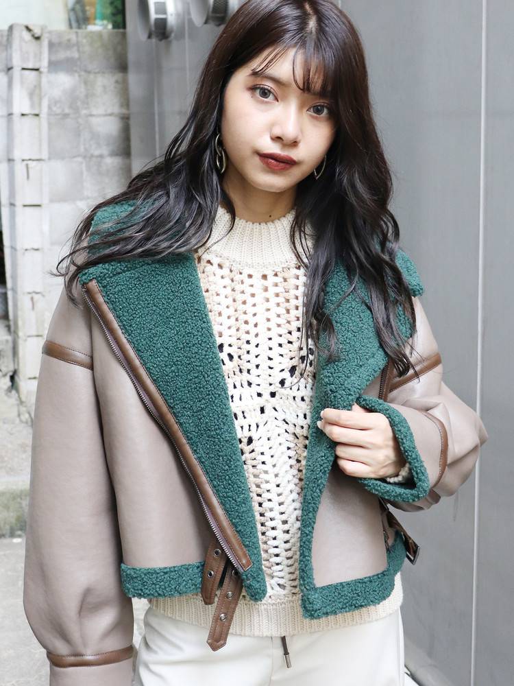 ベルトフェイクムートンブルゾン