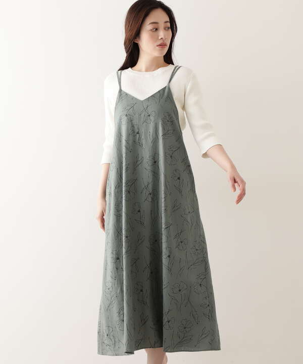 ラインフラワープリントキャミワンピース ラインフラワープリントキャミワンピース