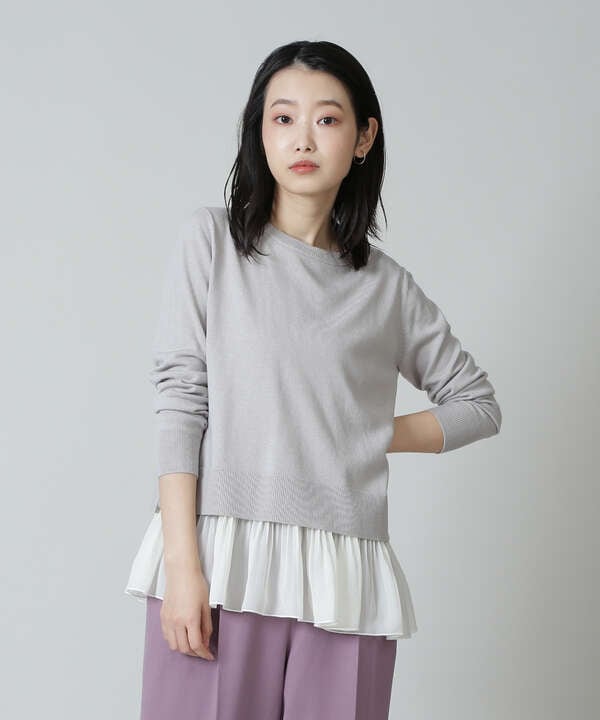 [洗える]プリーツレイヤードニット
