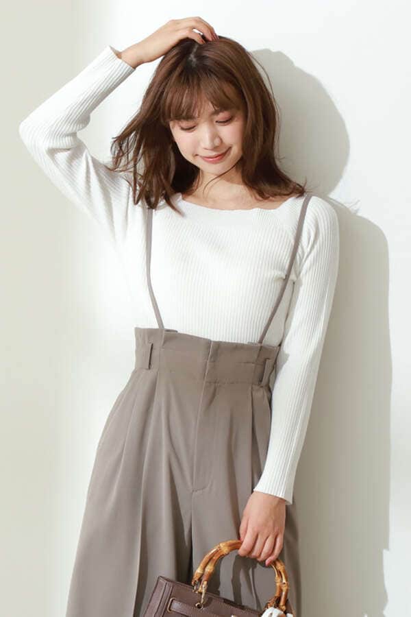 《 美人百花10月号掲載商品》スクエアネックリブニット