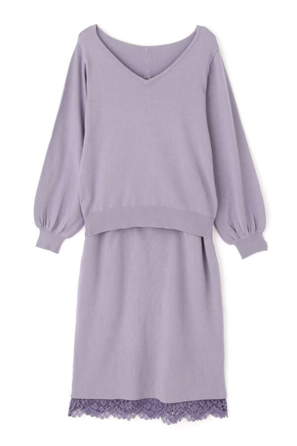 Vネックニット×リバーシブルレーススカートセットアップ Vネックニット×リバーシブルレーススカートセットアップ