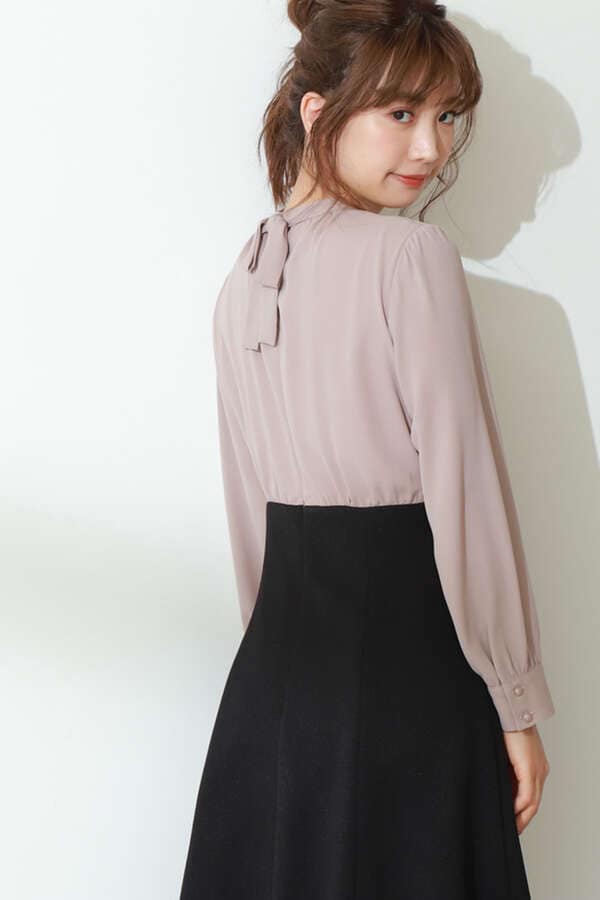 《美人百花10月号掲載商品》ボウタイドッキングワンピース<オンライン・一部店舗限定> 《美人百花10月号掲載商品》ボウタイドッキングワンピース<オンライン・一部店舗限定>