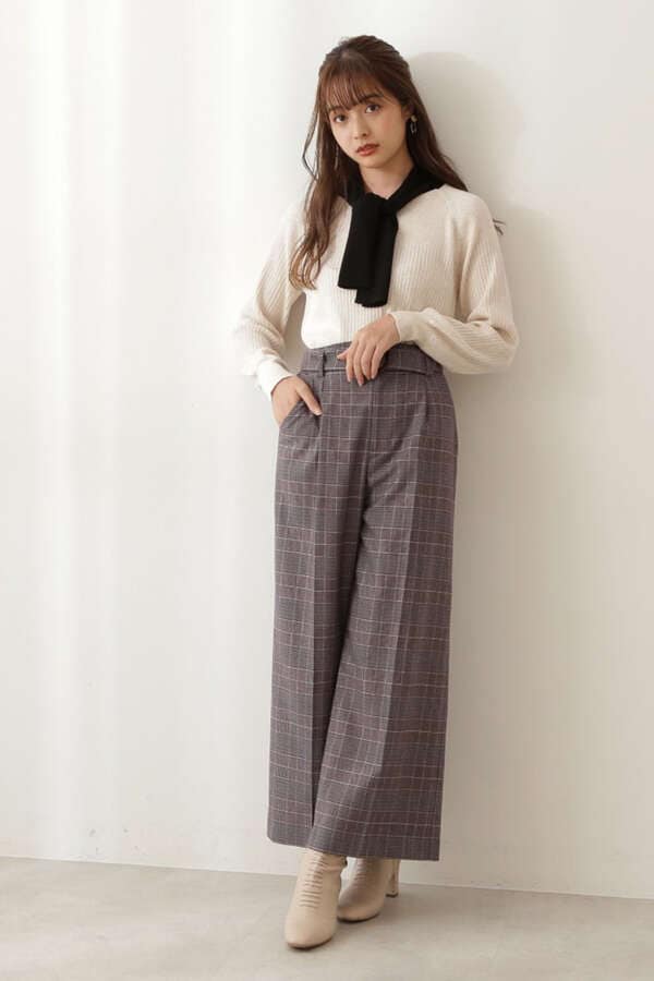 ボウタイボリュームスリーブリブニット