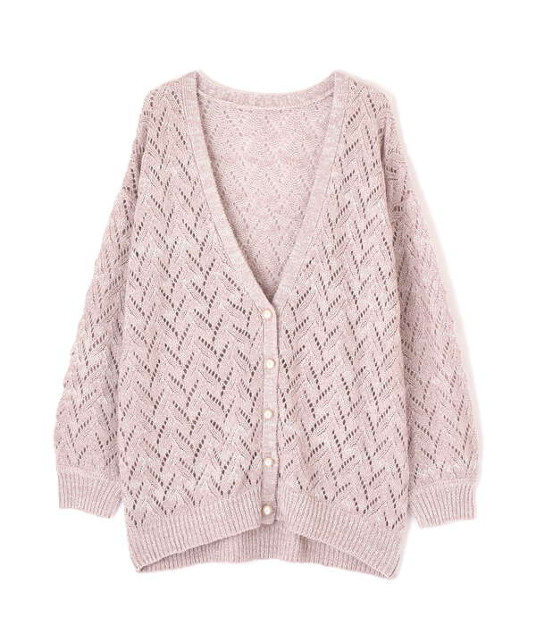 ＜Ｅ＞パールボタンテープヤーンざっくりニットカーディガン