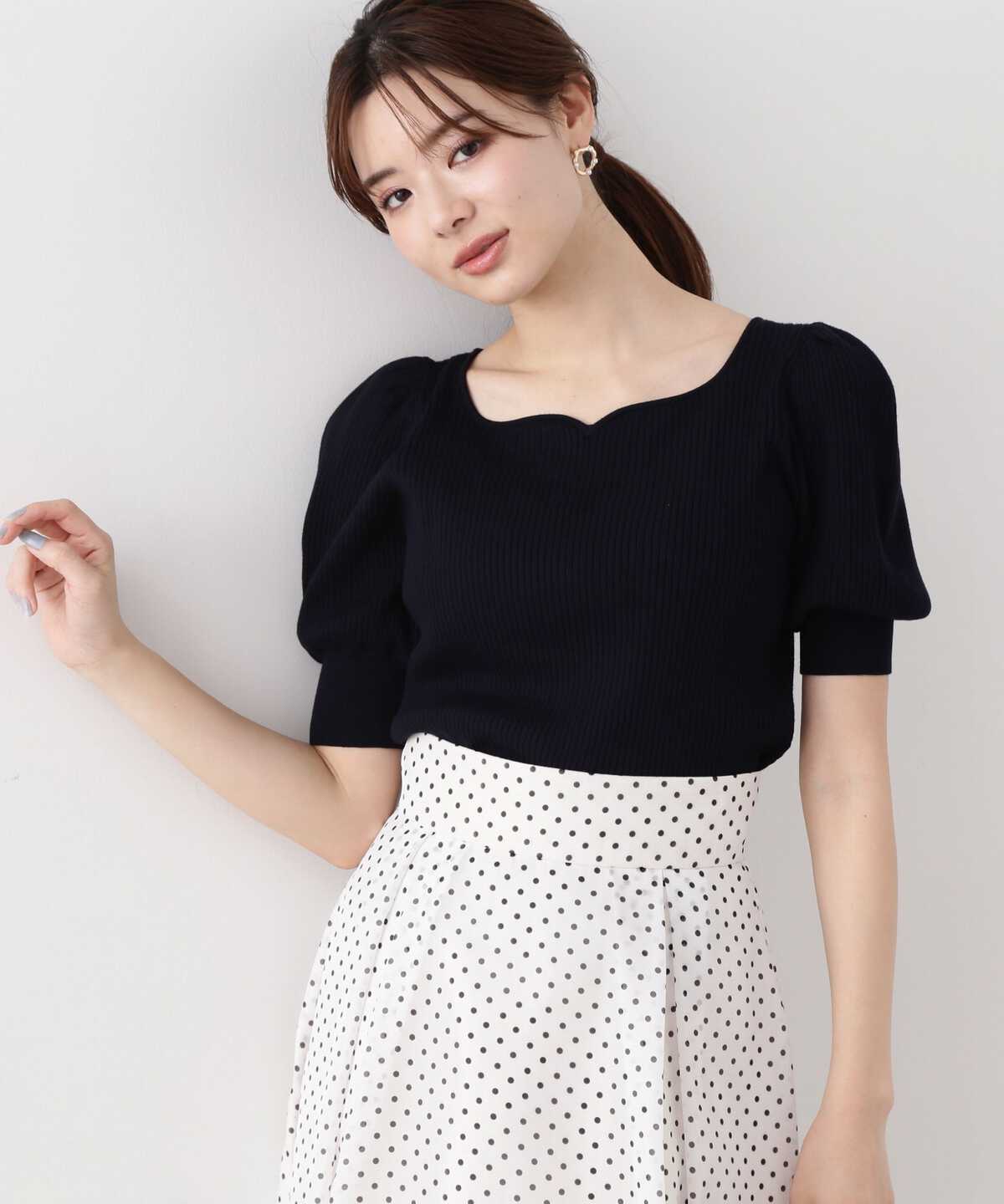 ハートカットリブニット WEB限定カラー：ブルー