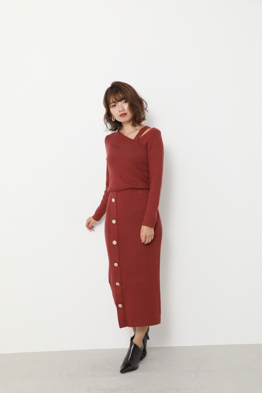 Asymmetry N／C Button Knit OP