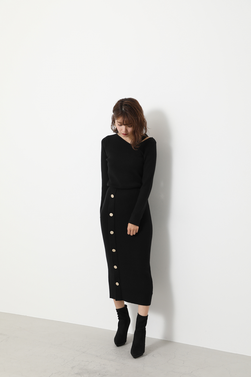 Asymmetry N/C Button Knit OP Asymmetry N/C Button Knit OP