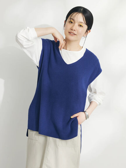 【Special Price】【2点セット】片畦ニットベスト+ロンTEE