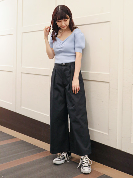 裾リブコンパクトニットトップス