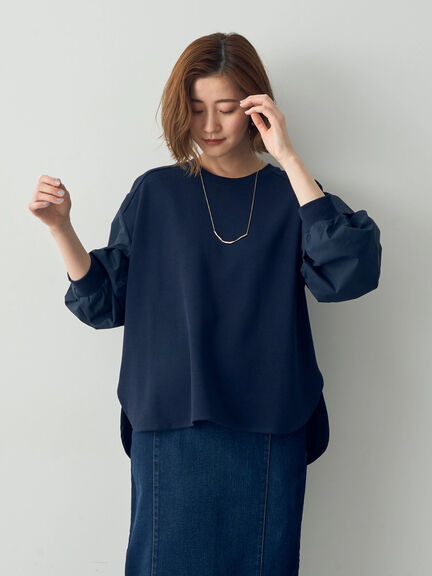 コクーン袖素材MIXプルオーバー