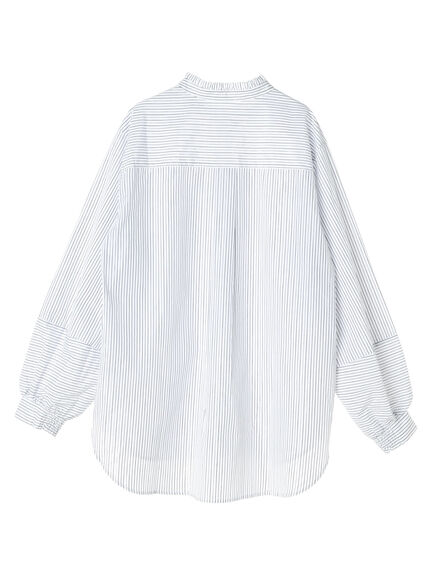 ラメストライプ袖ボリュームシャツ