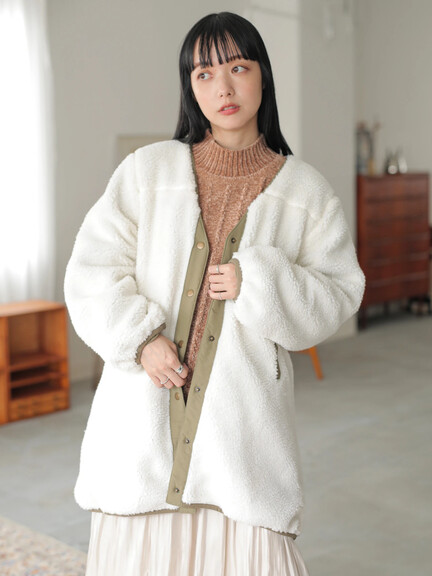 【先行予約】リバーシブルノーカラーブルゾン 【先行予約】リバーシブルノーカラーブルゾン