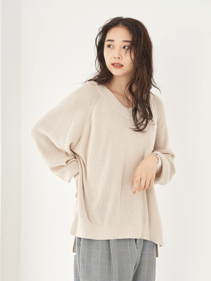 【Special Price】オーガニックコットン畦ニットプルオーバー(Vネック) 【Special Price】オーガニックコットン畦ニットプルオーバー(Vネック)