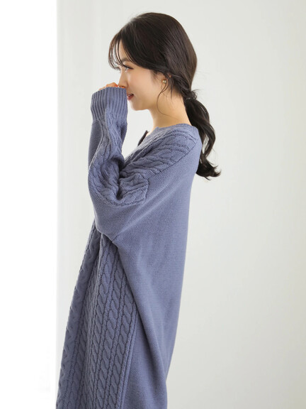 【Special Price】ケーブルヘンリーネックニットワンピース