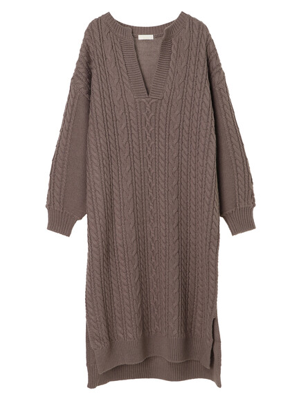 【Special Price】ヘンリーネックケーブルニットワンピース 【Special Price】ヘンリーネックケーブルニットワンピース