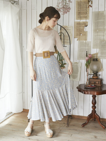 花柄切替フレアスカート