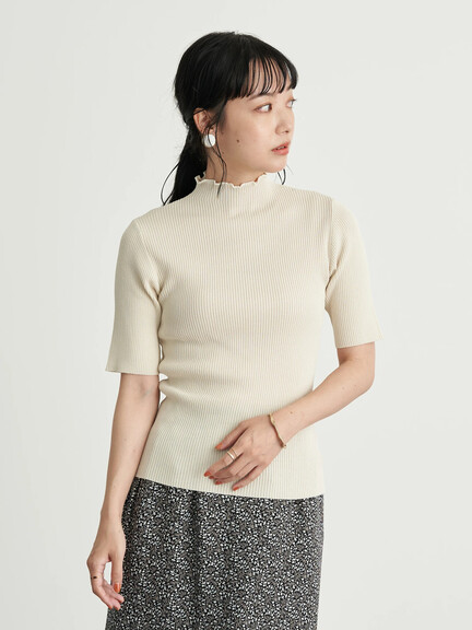 ＜ＷＥＢ限定大きな・小さなサイズ＞ハイネックメローリブニット(半袖)