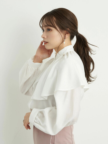 【予約】2wayケープ衿ブラウス 【予約】2wayケープ衿ブラウス