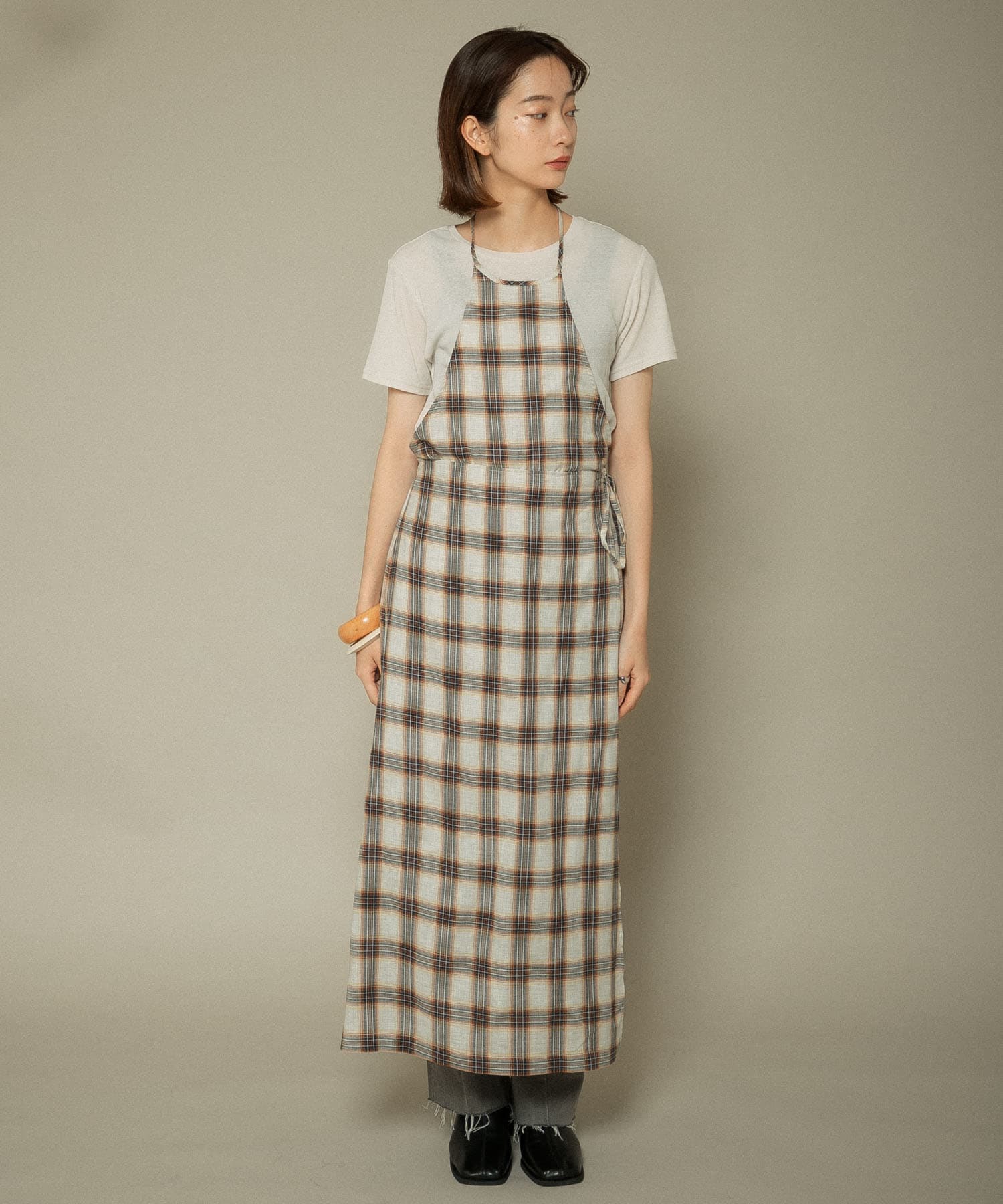 【WEB/一部店舗限定】ラップエプロンチェックワンピース