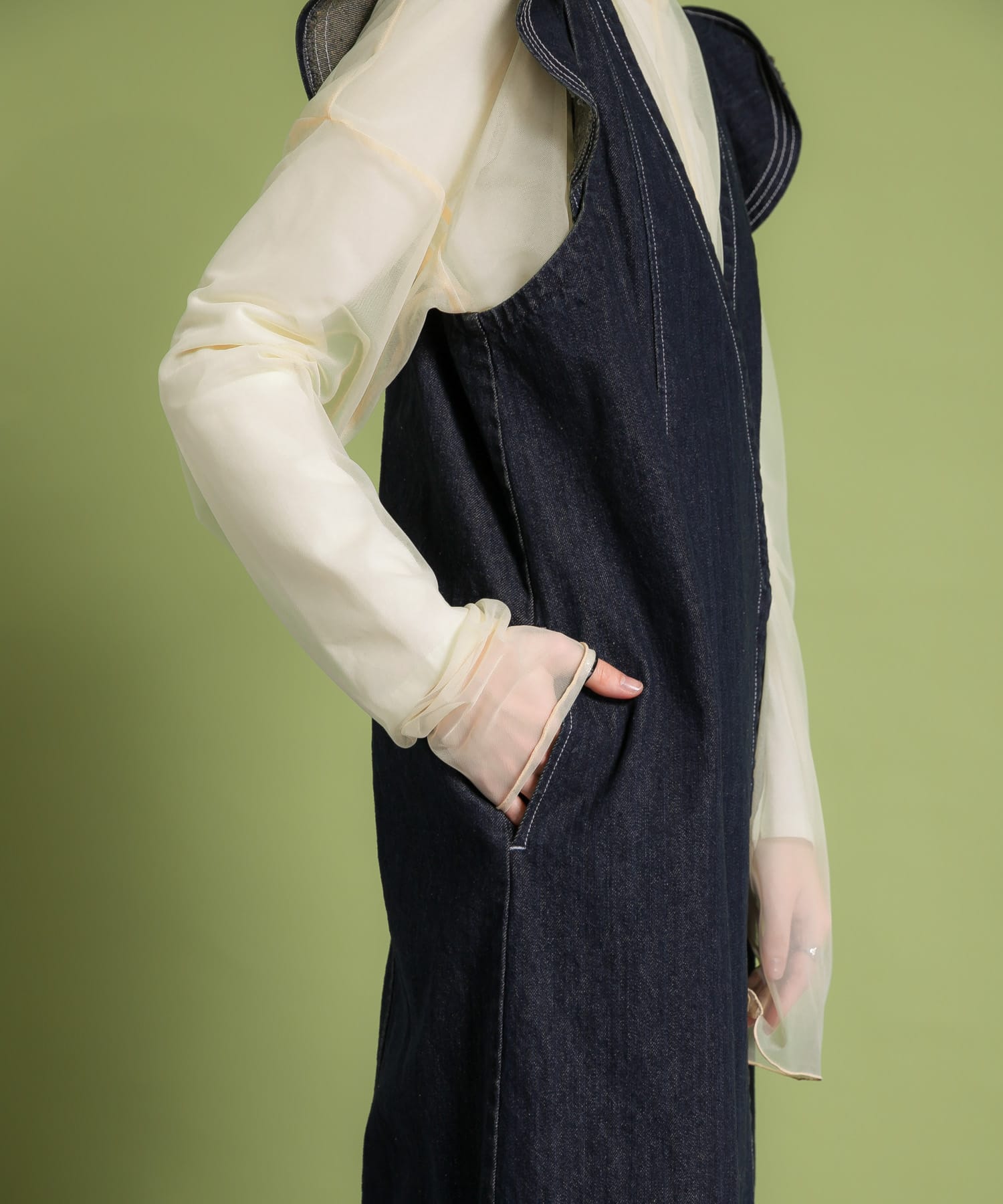 2WAYフリルデニムワンピース