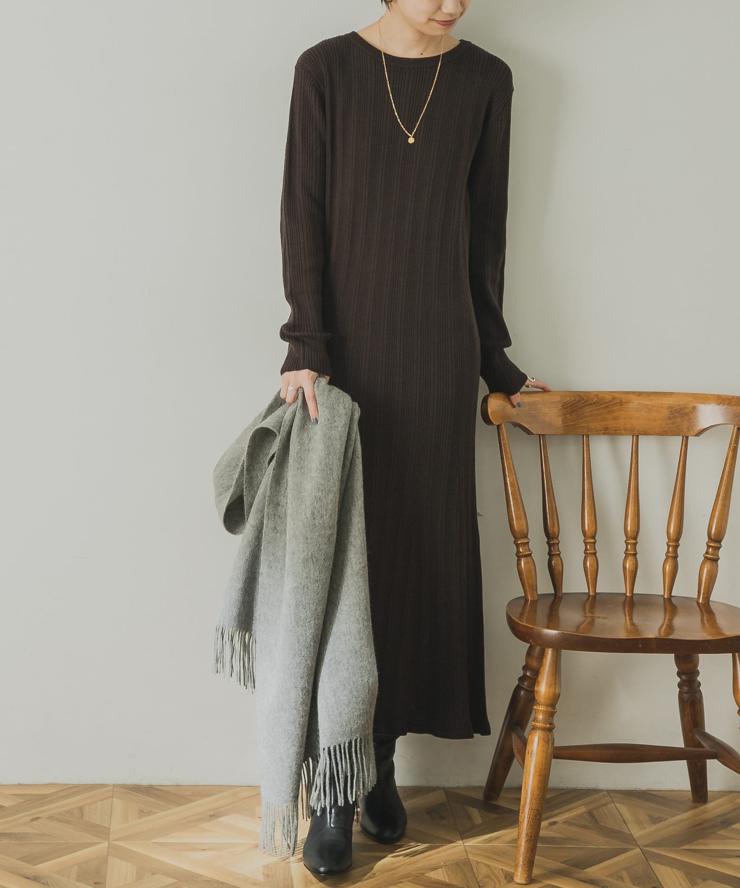 【WEB限定】裾フレアランダムリブニットワンピース