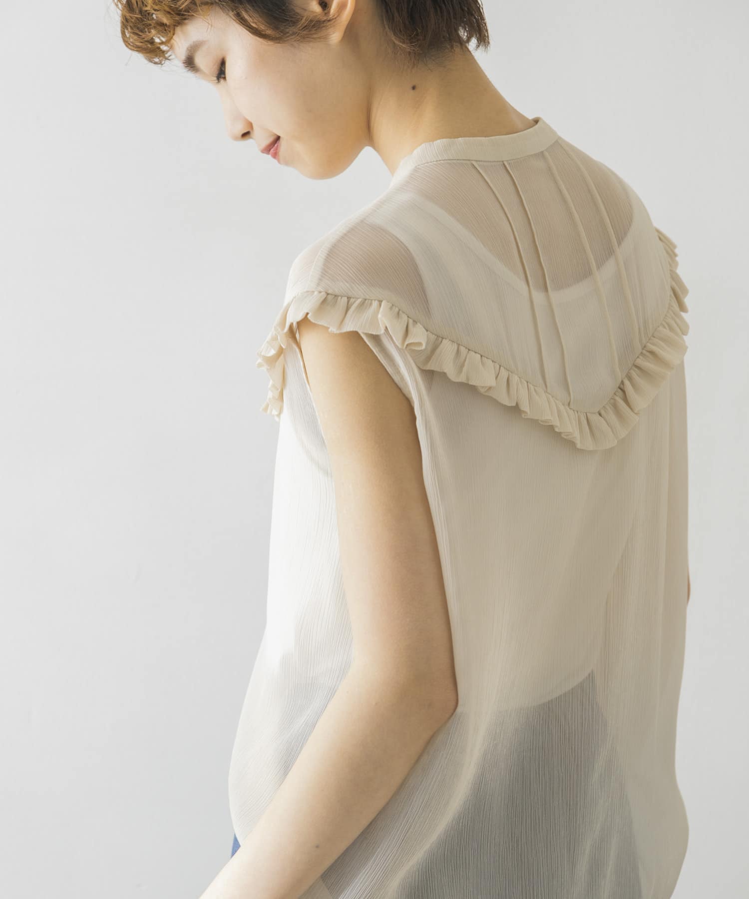 ノースリーブ楊柳フリルブラウス