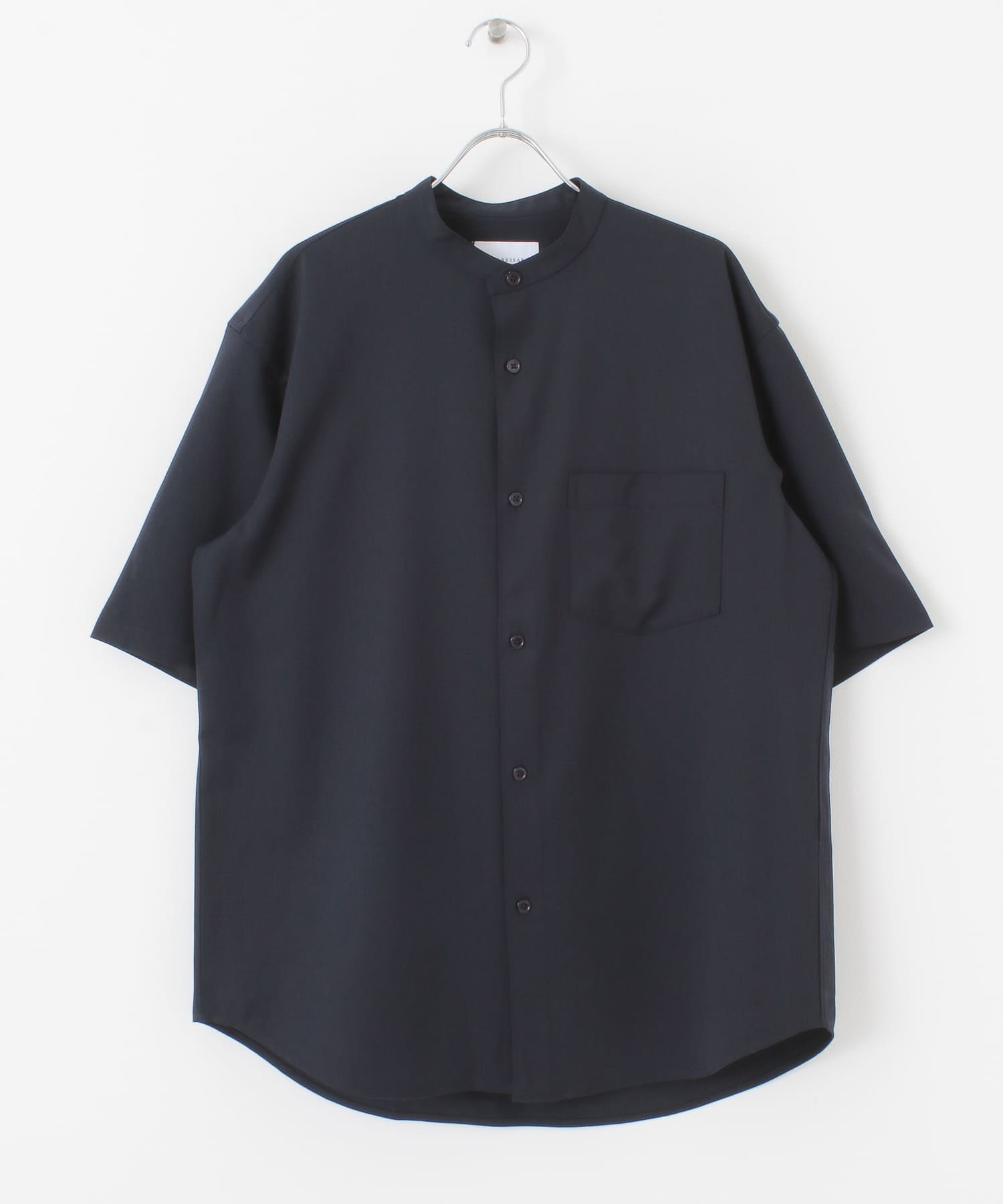 WASHABLEウールショートスリーブバンドカラーシャツ