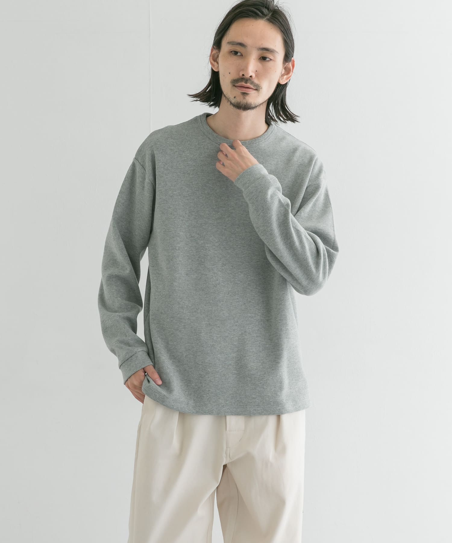 度詰めワッフルクルーネック