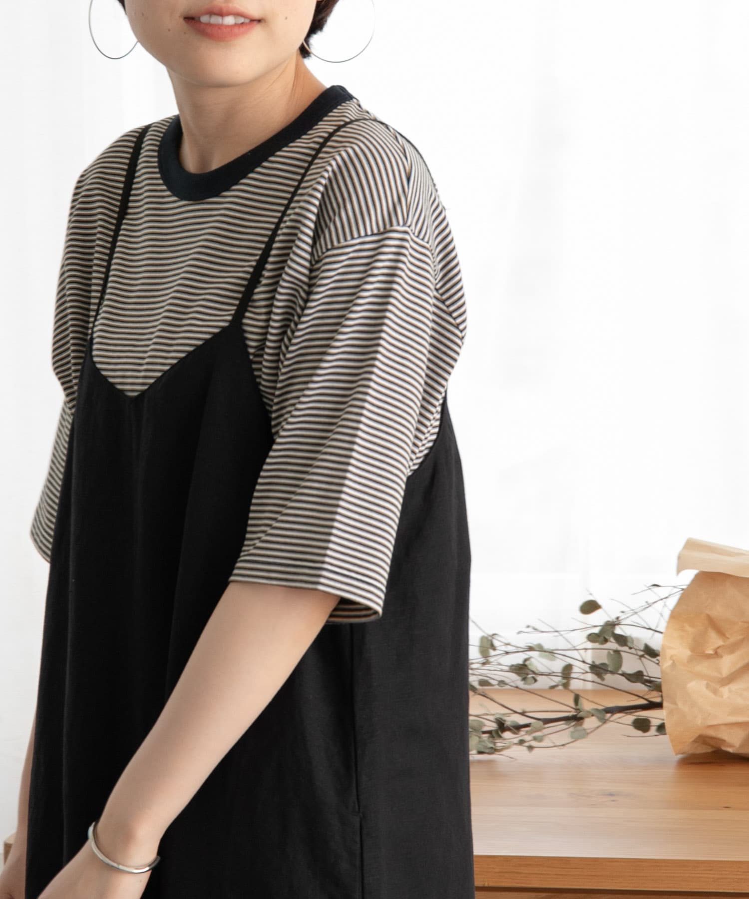 FORK&SPOON　リンガーミジンボーダーTシャツ