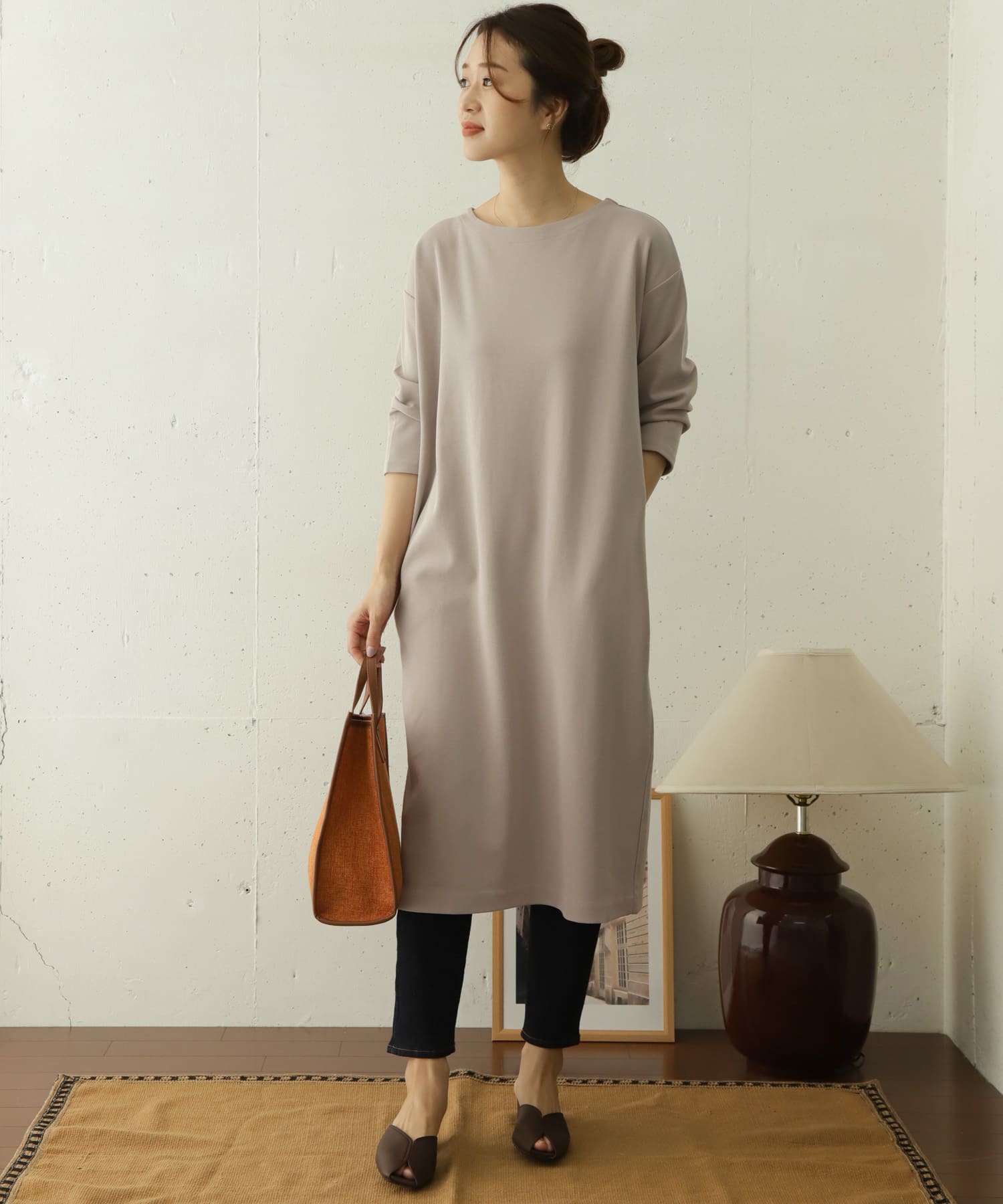 コットンポンチカットソーワンピース