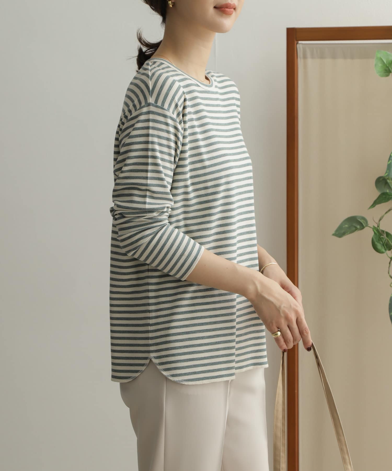 【WEB限定】ハニカムボーダーロングTシャツ 【WEB限定】ハニカムボーダーロングTシャツ