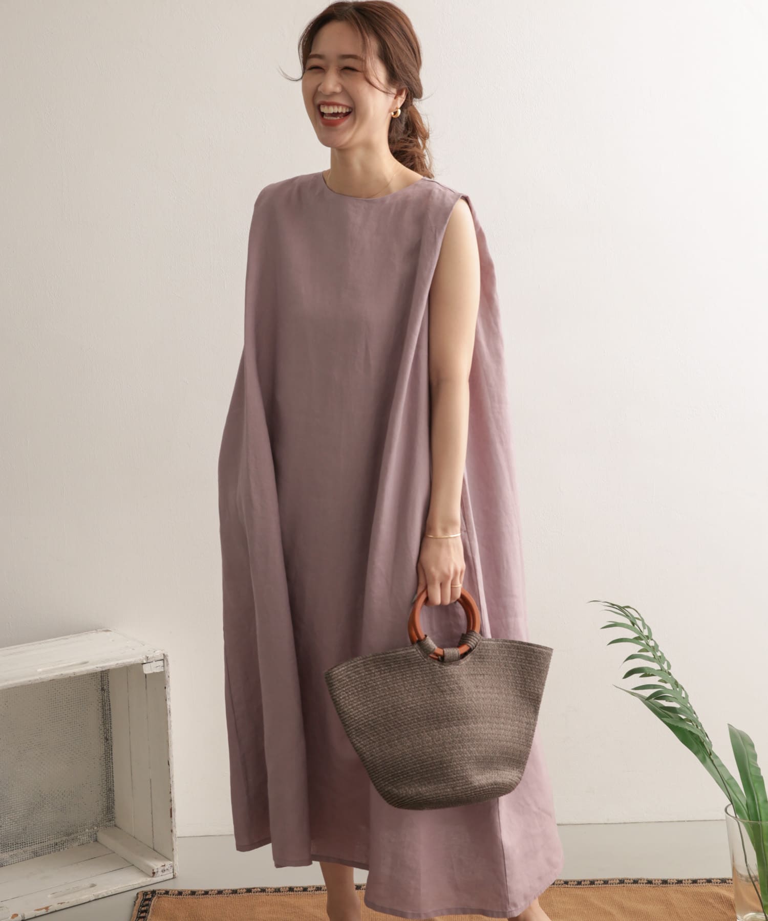リネンノースリーブワンピース