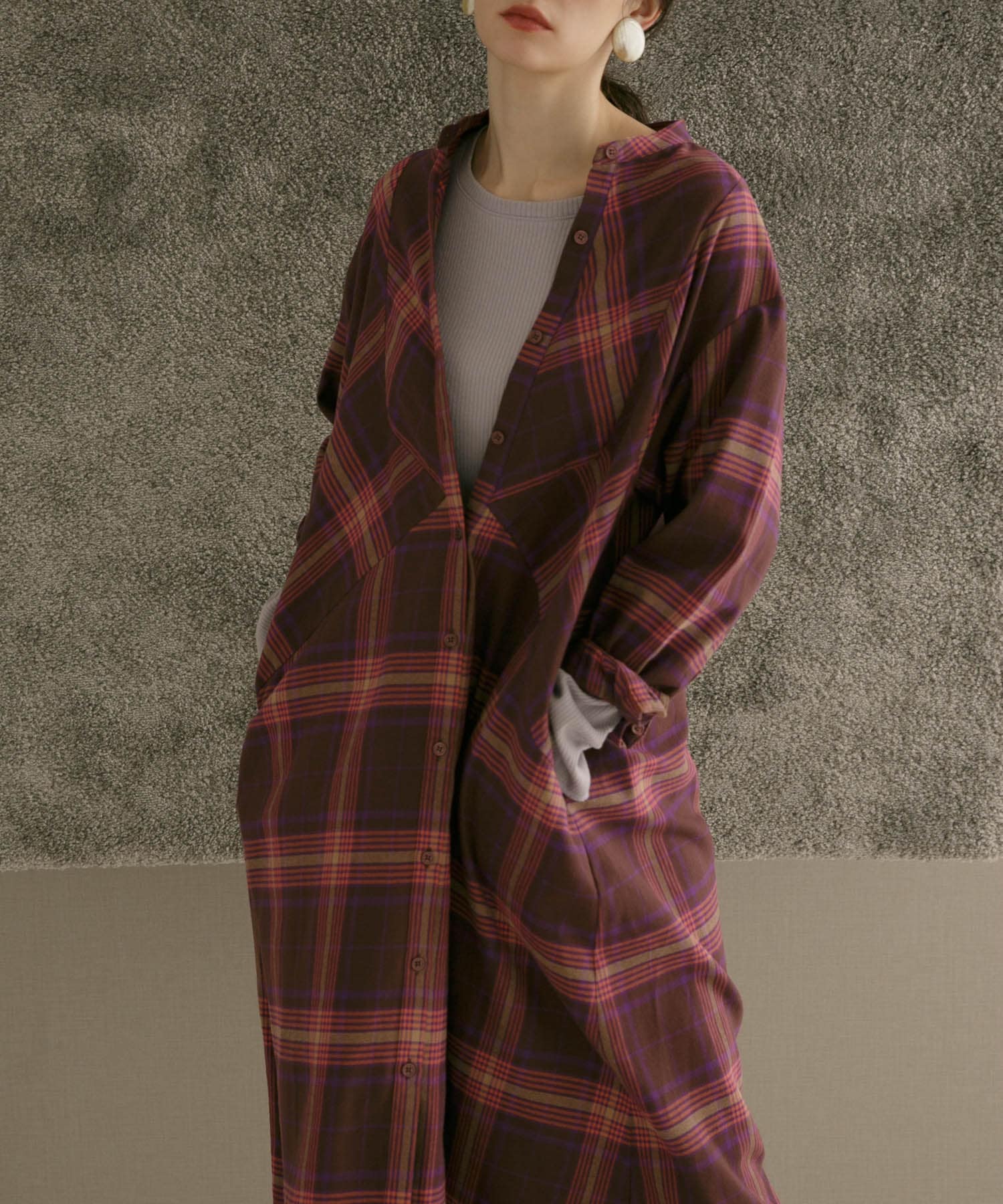 【WEB限定】thint ネル起毛Aラインシャツワンピース 【WEB限定】thint ネル起毛Aラインシャツワンピース