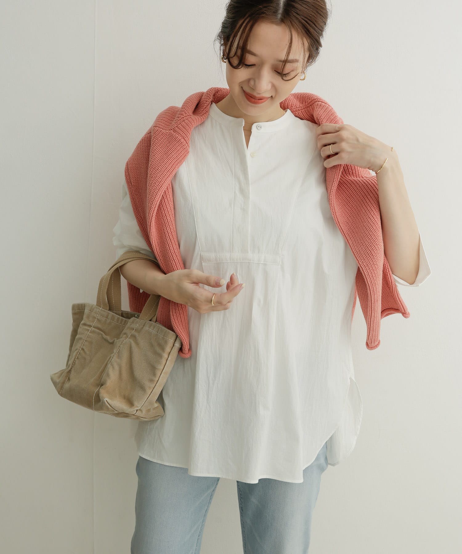 コットンワッシャーチュニックシャツ