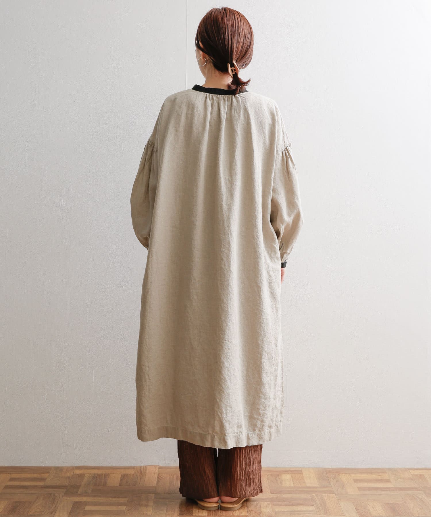 バイカラーリネンワンピース