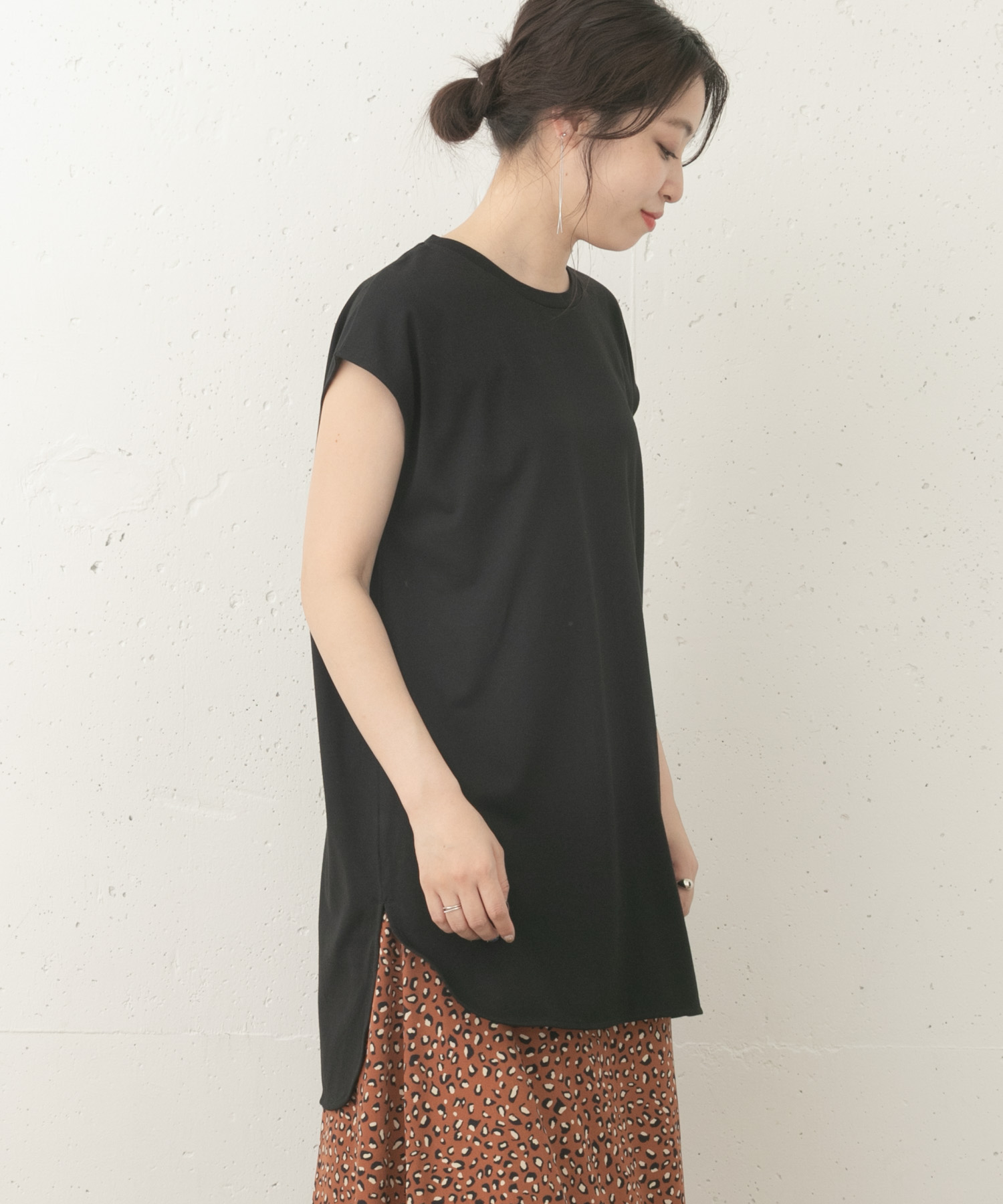F by ROSSO　フレンチスリーブチュニックTシャツ