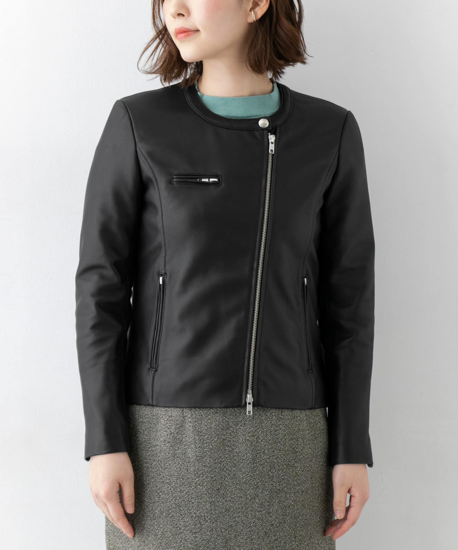 ノーカラーライダースジャケット ノーカラーライダースジャケット