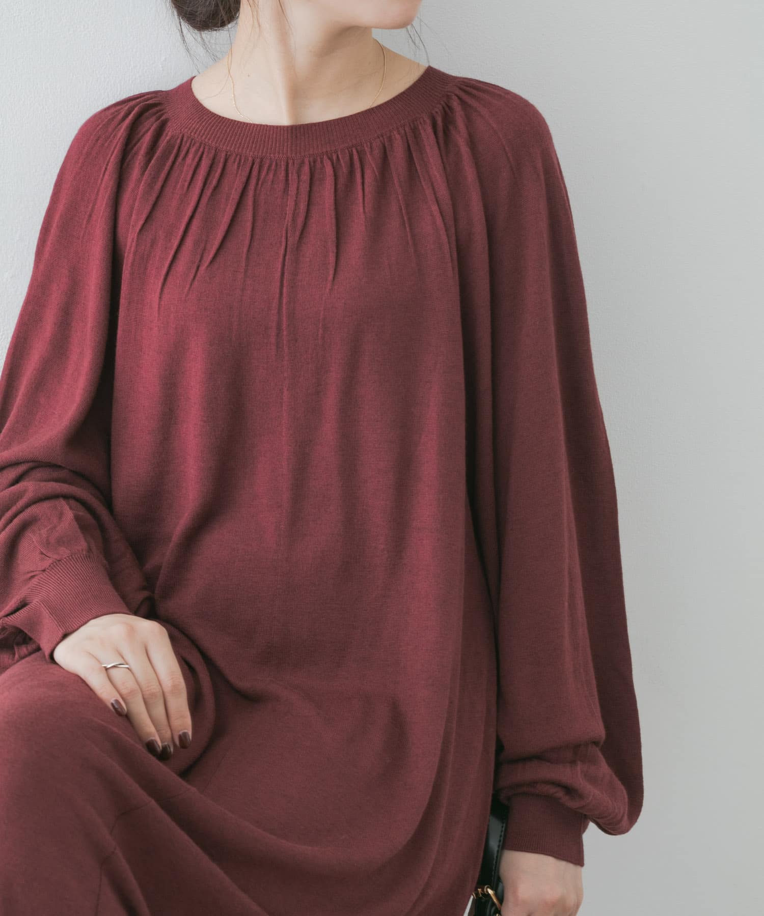 F by ROSSO　ニットギャザーワンピース