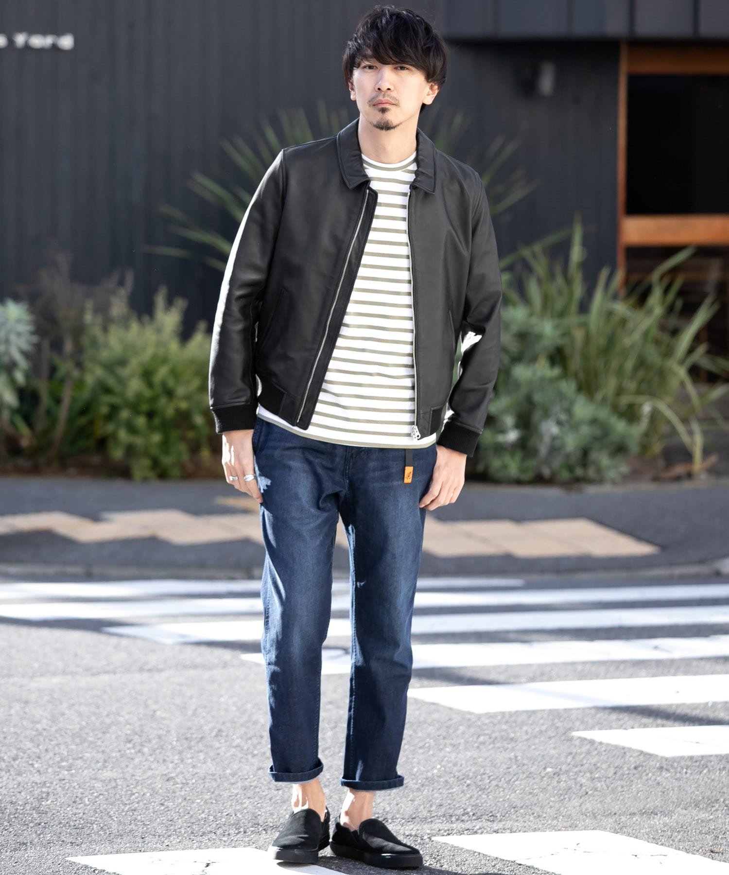 UKラムレザーリブブルゾン