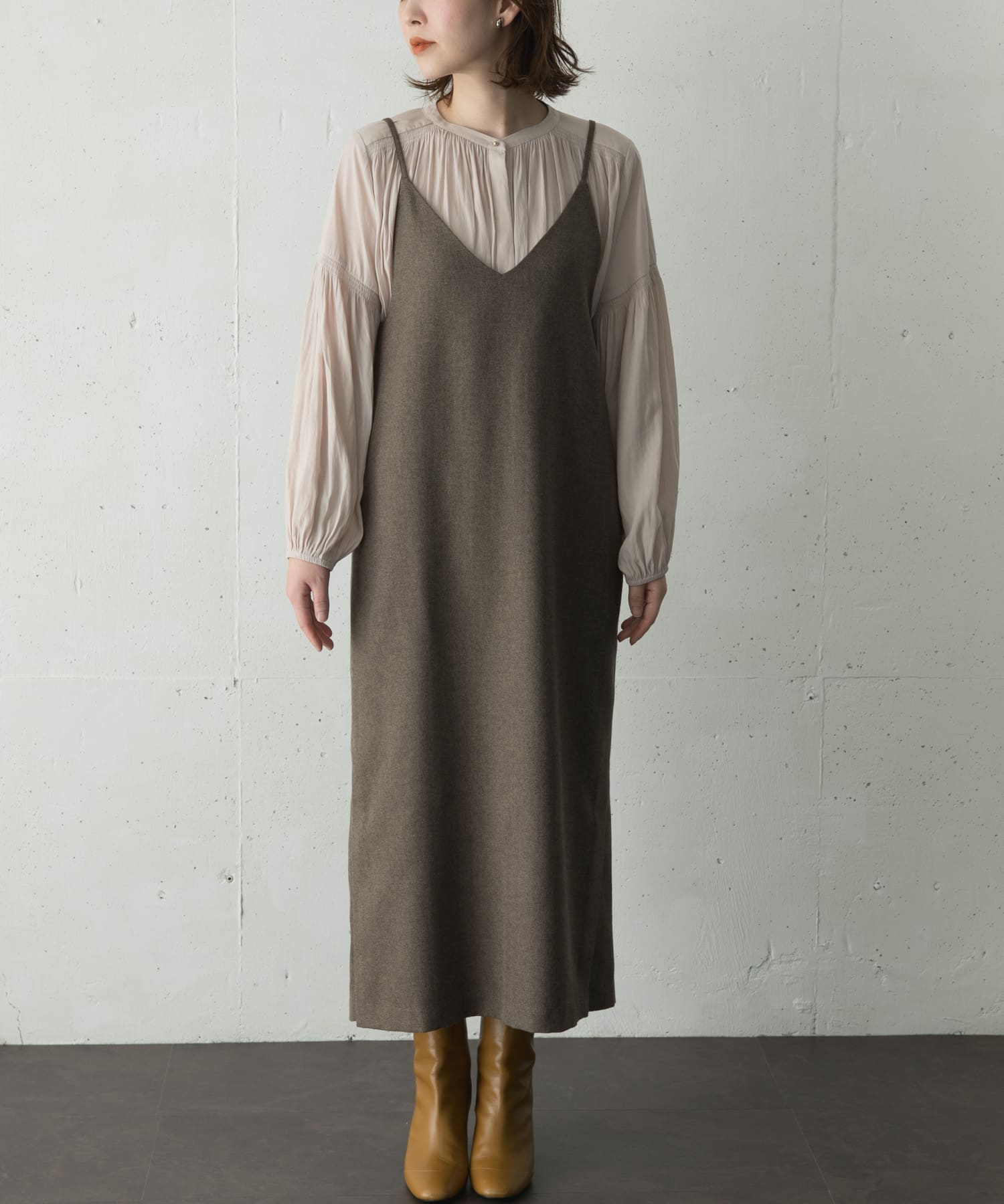 ツイードバックデザインキャミワンピース