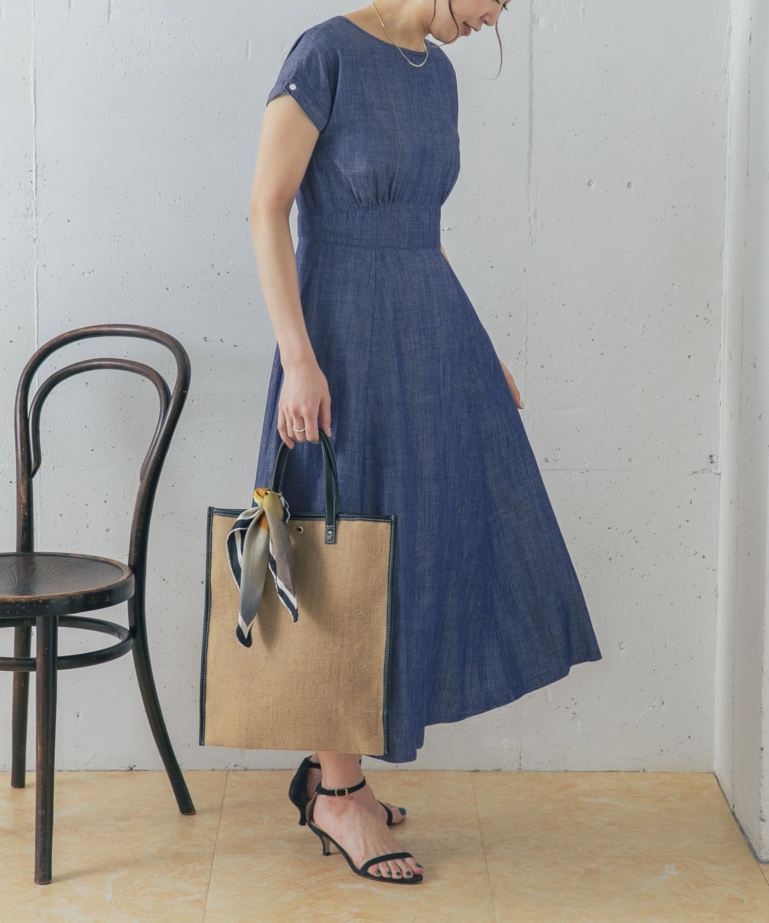 【WEB限定】リネン混デニムウエストマークワンピース
