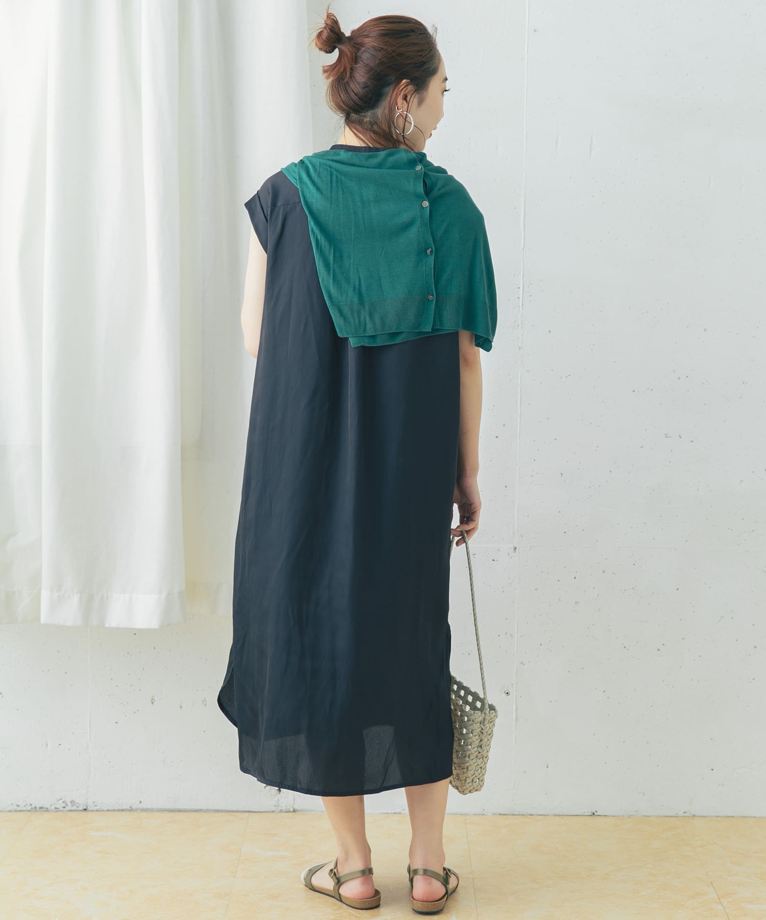 【WEB限定】サテンバンドカラーシャツワンピース